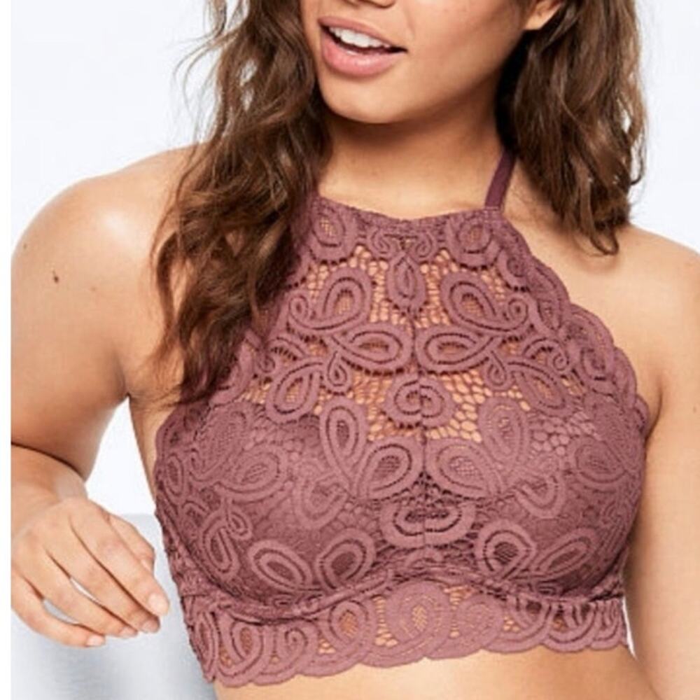 PINK Victoria’s Secret lace halter padded push-up bralette size M